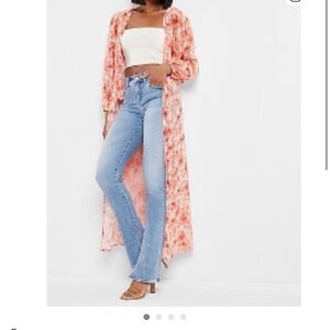 Express Metallic Floral Kimono Coral Pink Small